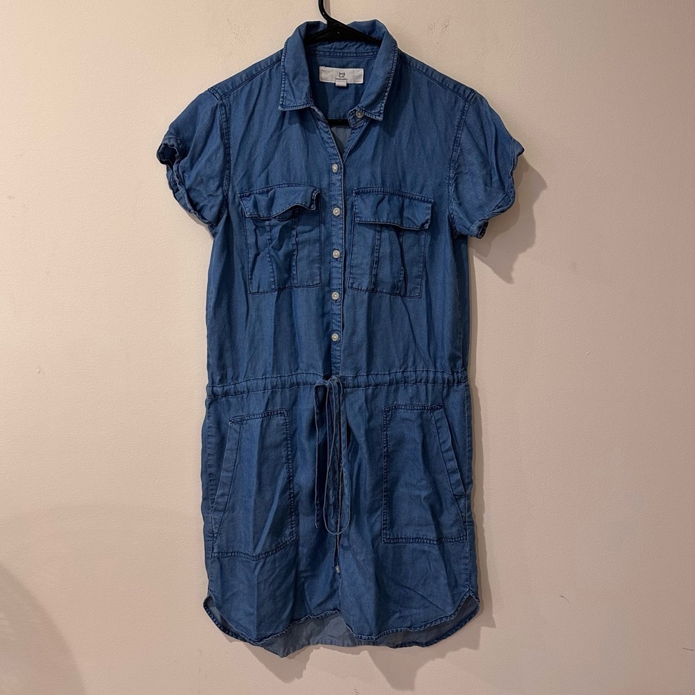 Thread & supply Womens blue chambray button down short sleeve shirt dress XS